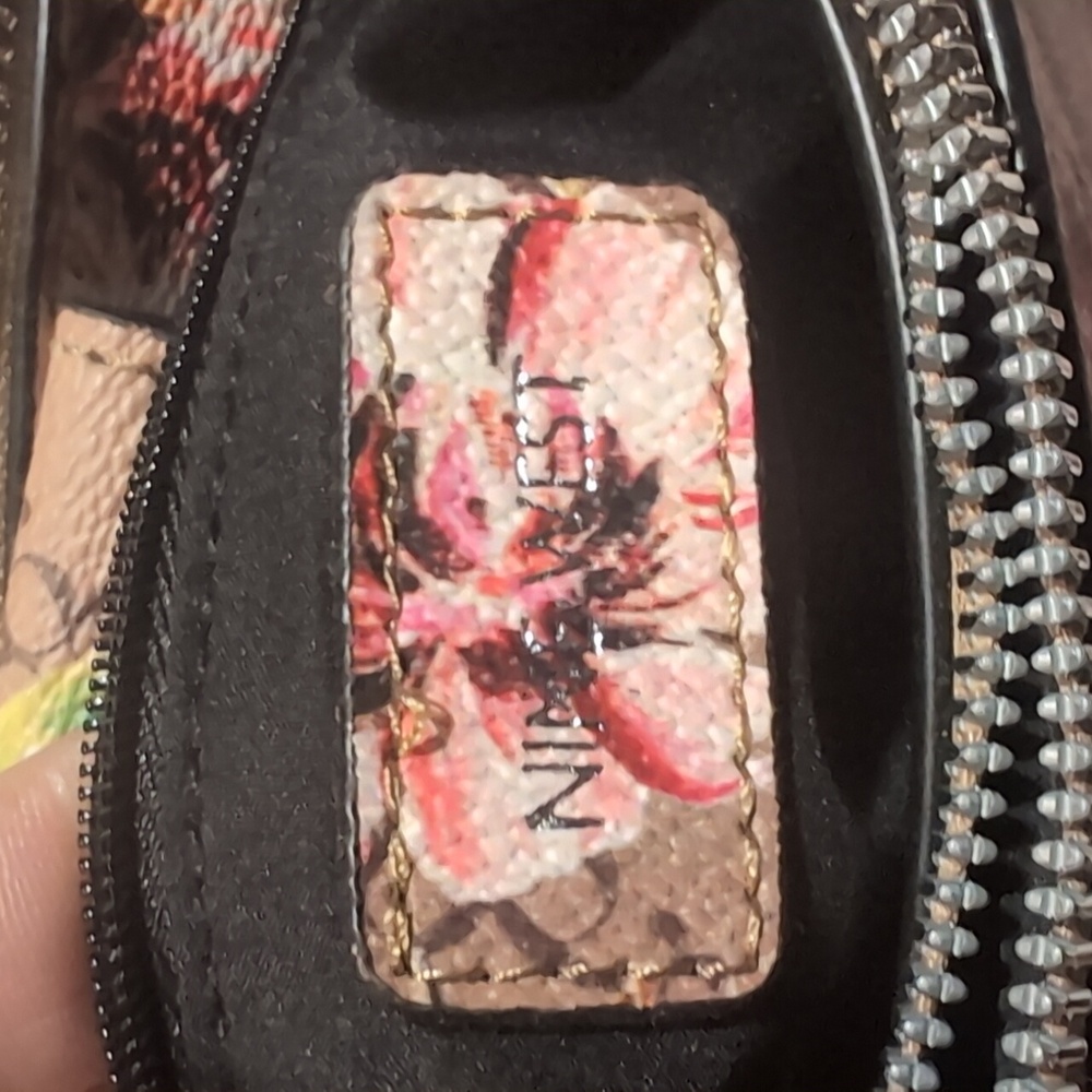 Nine West Coated Canvas Ligh Brown With Pink Floral Pattern Crossbody Bag - Picture 12 of 16
